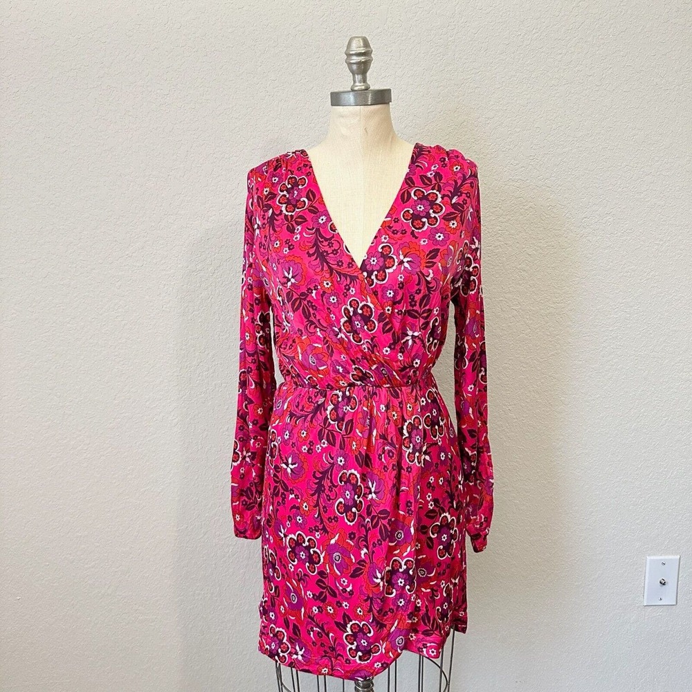 ANTHROPOLOGIE MAEVE Wrap Mini Dress in Pink Floral Print